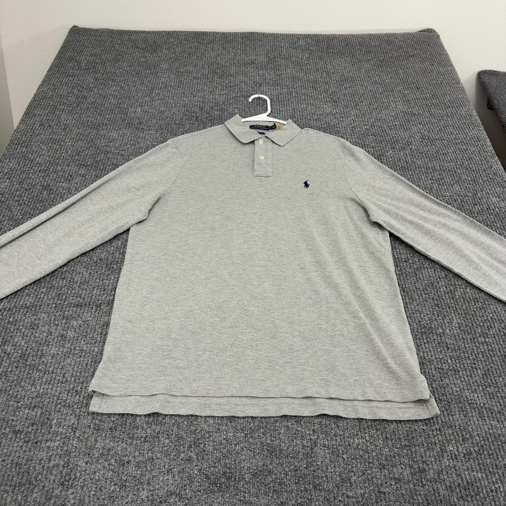 Polo Ralph Lauren Polo Shirt Mens L Grey Cotton Long Sleeve Classic Fit Casual